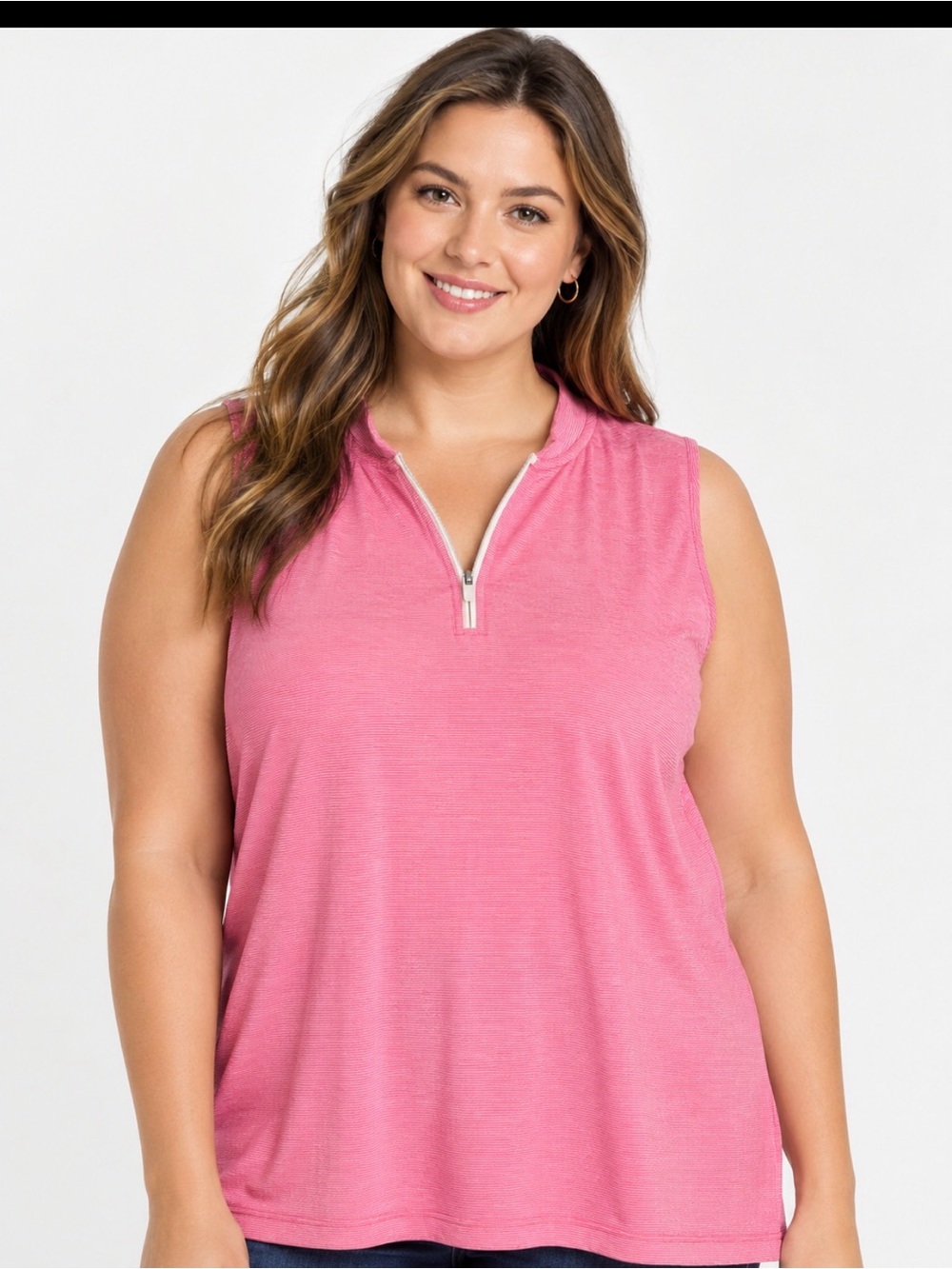Lands' End Pink Sleeveless Quarter-Zip Tank Top Size 1X
